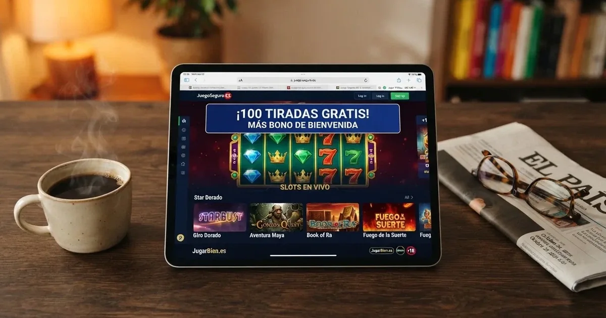 Interfaz de un casino online con licencia DGOJ mostrando una promoción de tiradas gratis en una tragaperras