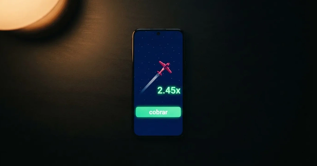 Interfaz del juego Aviator con el avión despegando y el multiplicador en aumento sobre un fondo oscuro con el botón de cobrar visible
