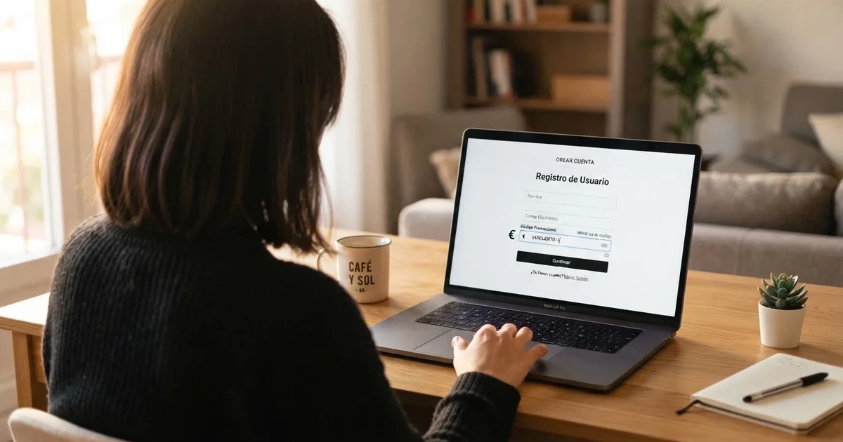 Pantalla de registro de un casino online español donde se introduce un código promocional en el campo de bonos del cajero