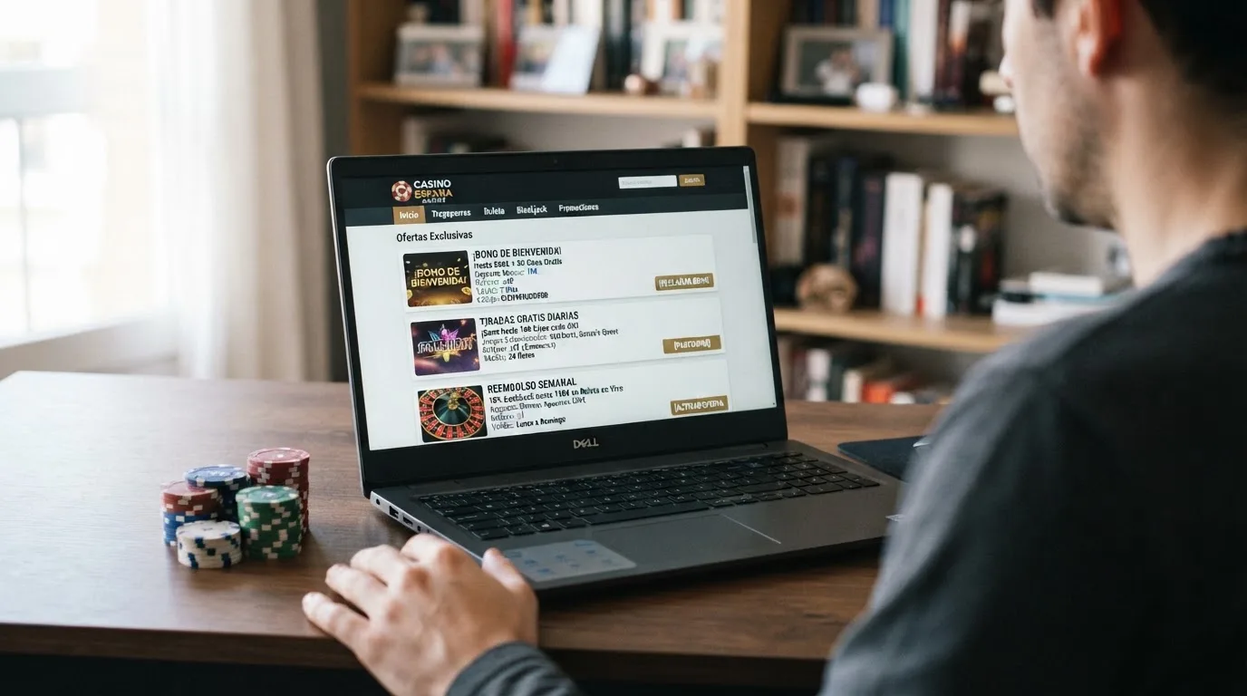 Interfaz de un casino online español mostrando los términos de una promoción sin depósito junto a los valores de rollover y ganancia máxima
