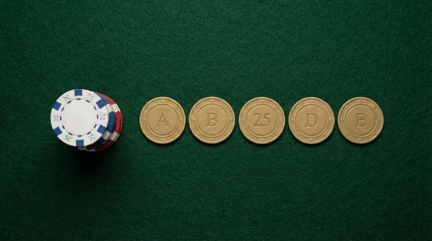 Tabla comparativa con fichas de casino y billetes de un euro alineados, fondo de mesa de juego