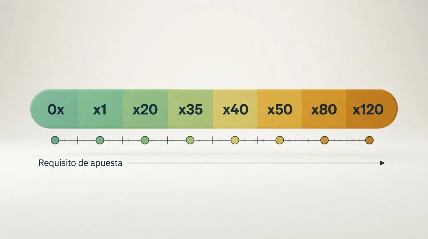 Infografía limpia con una barra horizontal graduada de 0x a x120 y los logos de los 10 operadores destacados posicionados sobre el punto que ocupan en la escala