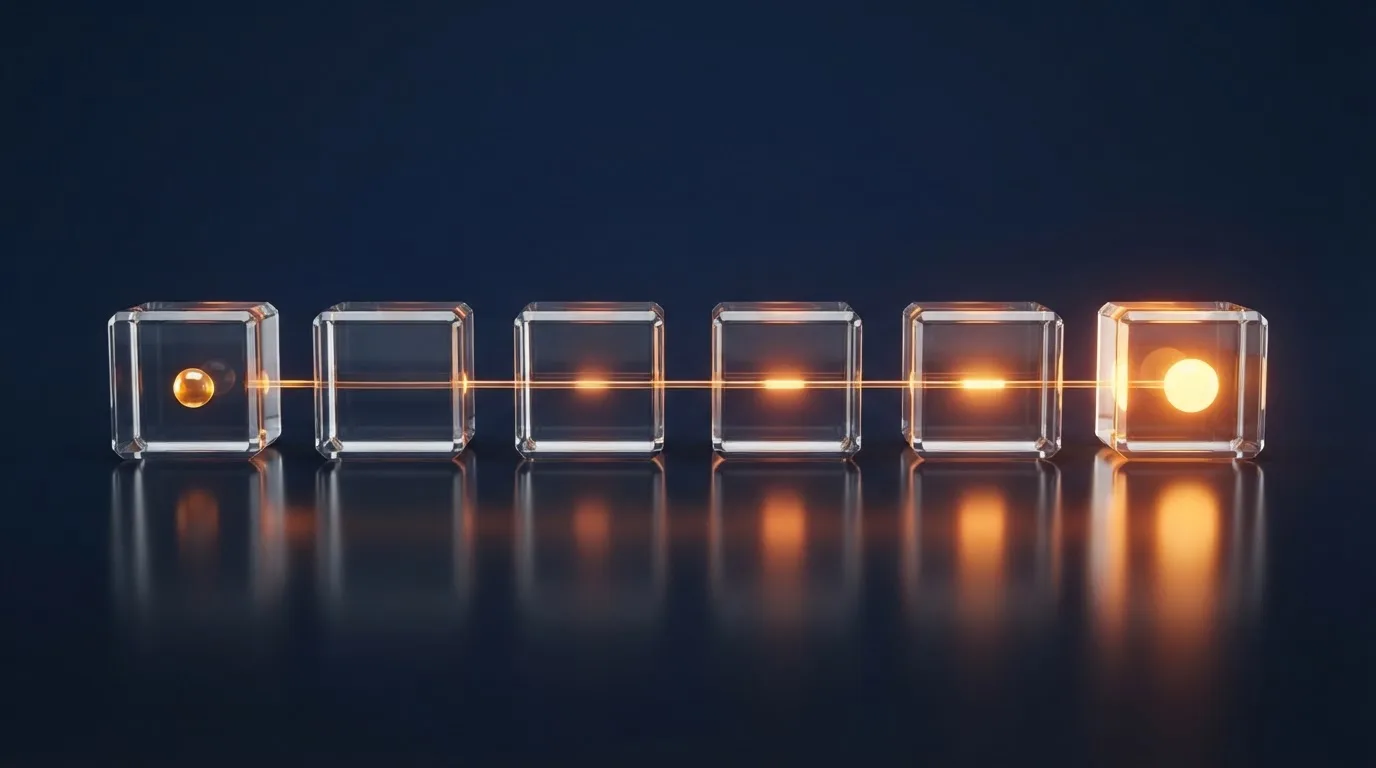 Representación visual de los bloques de la cadena Litecoin confirmando una transacción en tiempo real