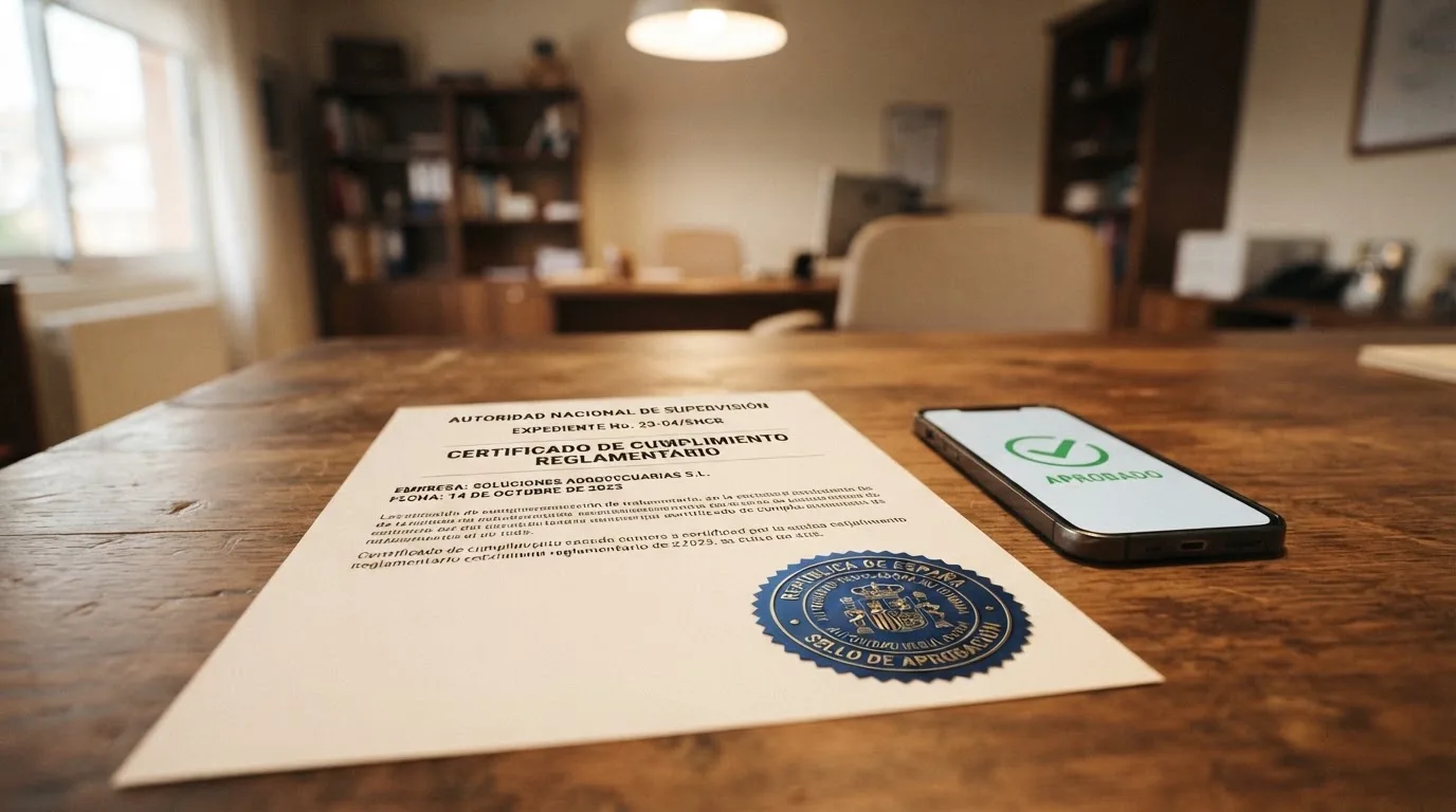 Sello oficial de la Dirección General de Ordenación del Juego sobre un documento del BOE junto a un icono de verificación de licencia