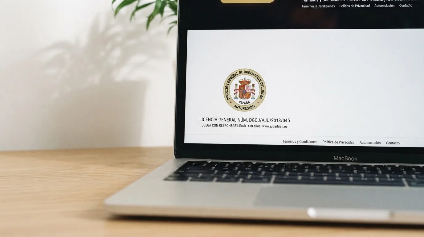 Pie de página de un casino online español con el sello de la Dirección General de Ordenación del Juego visible junto al número de licencia