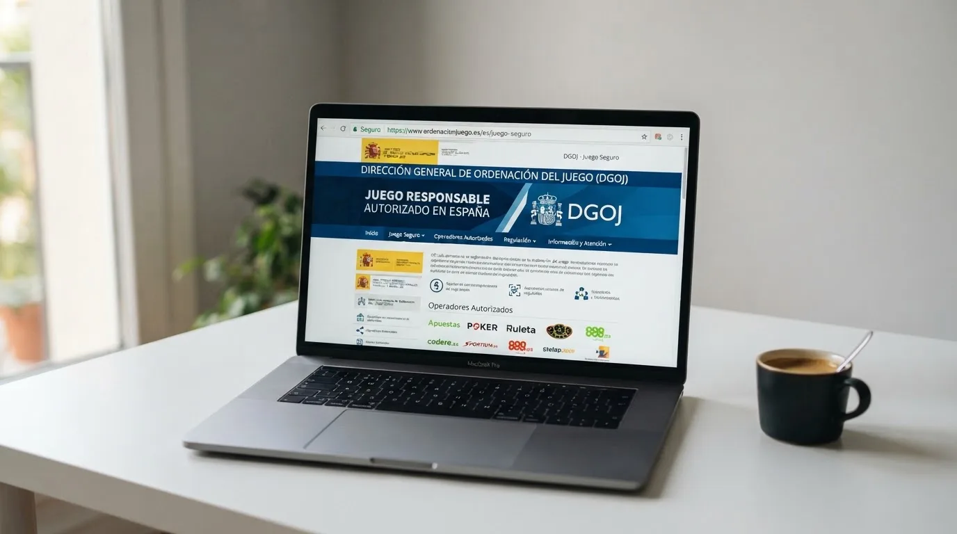 Captura del sitio web oficial de la DGOJ mostrando el listado de operadores con licencia activa en España, con el dominio .es visible en la barra de navegación