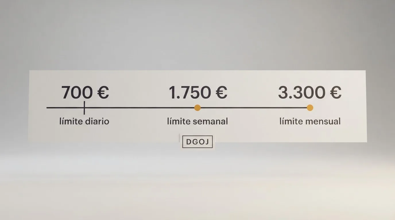 Un calendario con tres marcas: una diaria de 700 €, una semanal de 1.750 € y una mensual de 3.300 €, sobre el logotipo de la DGOJ