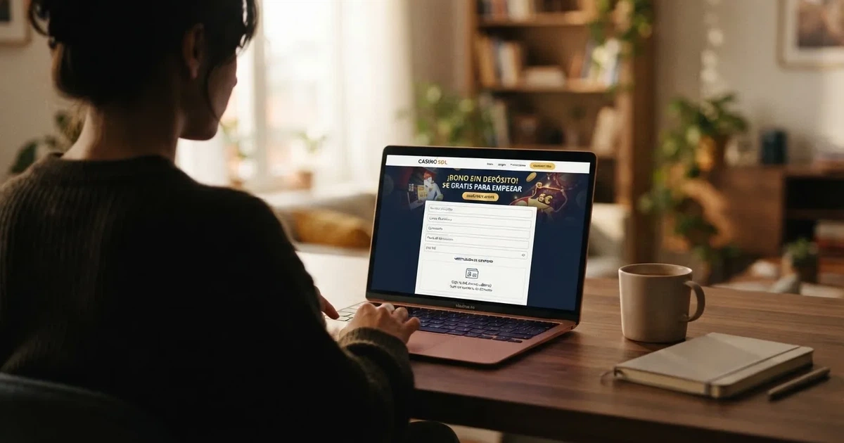 Pantalla de registro en un casino online español con licencia DGOJ, mostrando la sección de verificación de identidad junto al mensaje de bono sin depósito