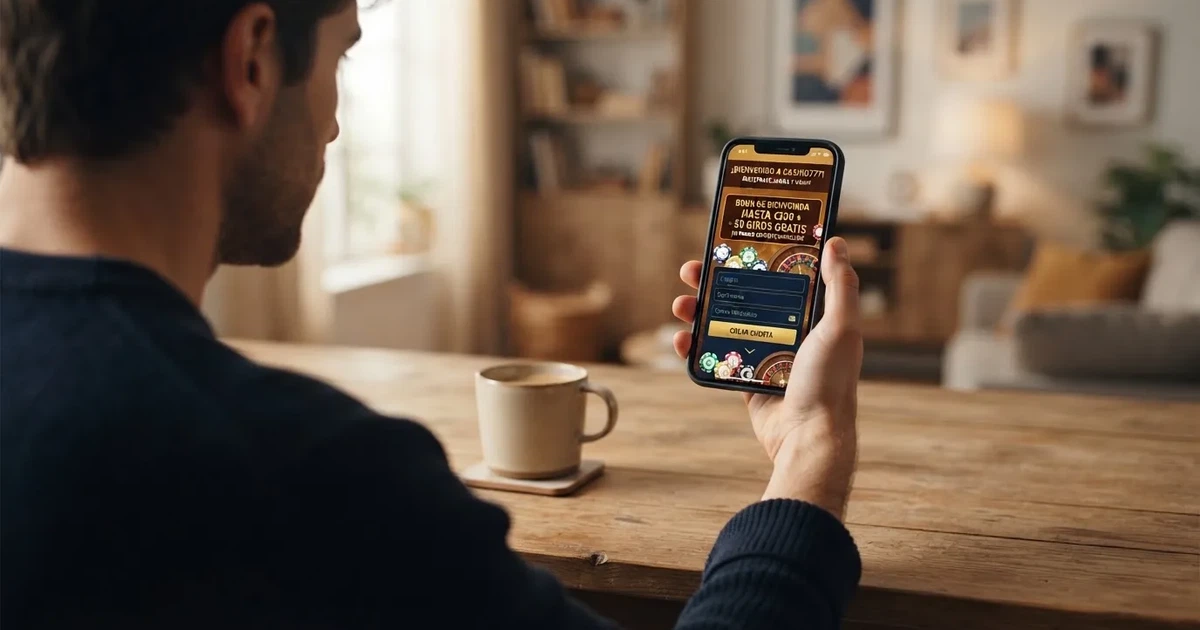 Pantalla de un casino online español con una promoción sin depósito destacada en la página de registro