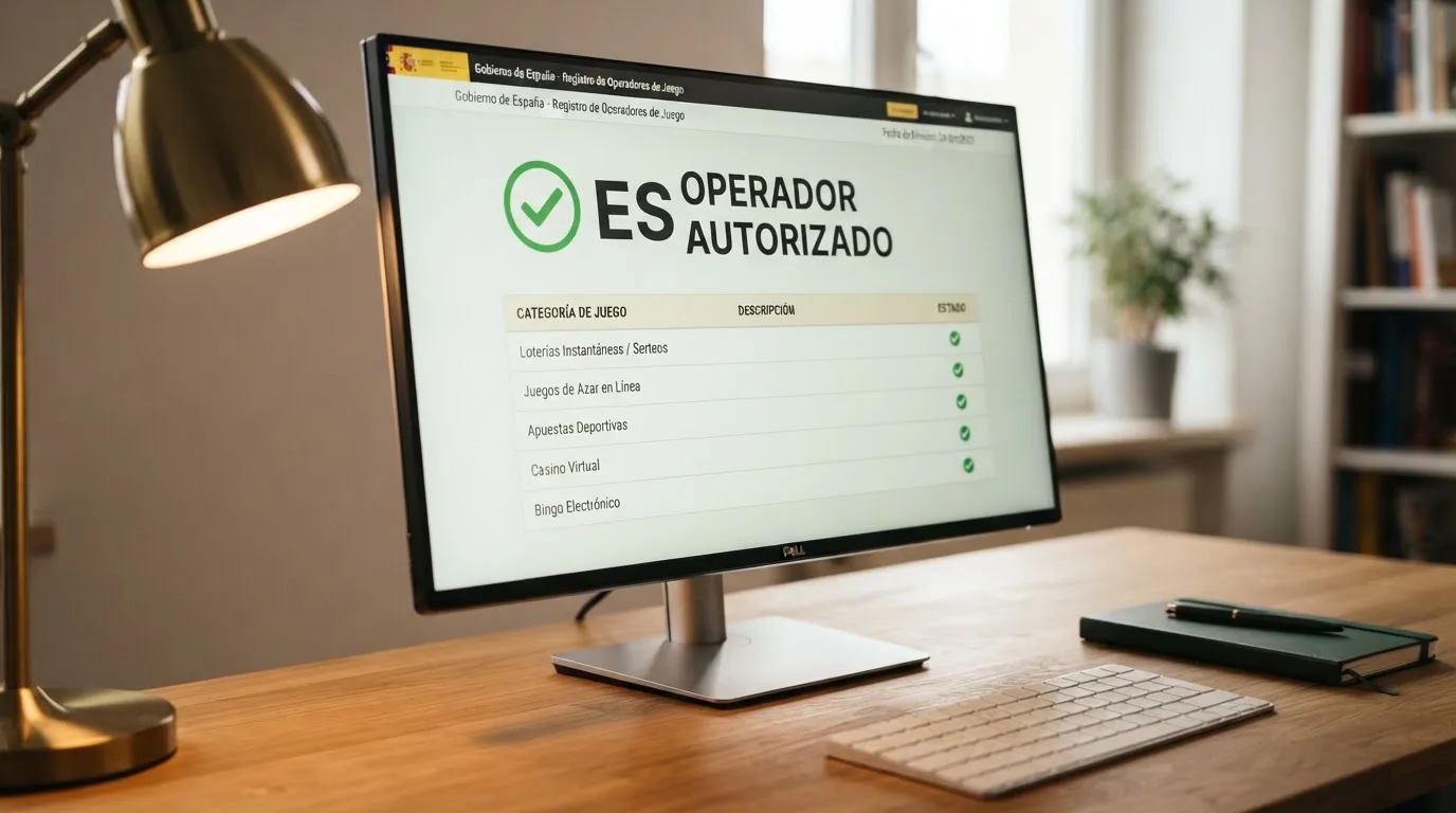 Una pantalla de ordenador muestra el sitio web del registro oficial de la DGOJ con la ficha de un operador y sus licencias singulares detalladas
